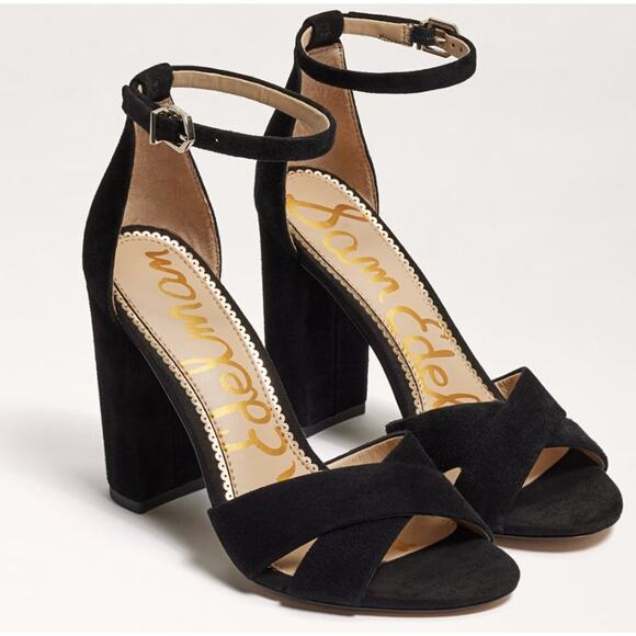 Sam Edelman Yancy Black Suede Block Heels Ankle Strap 9 - Picture 1 of 5